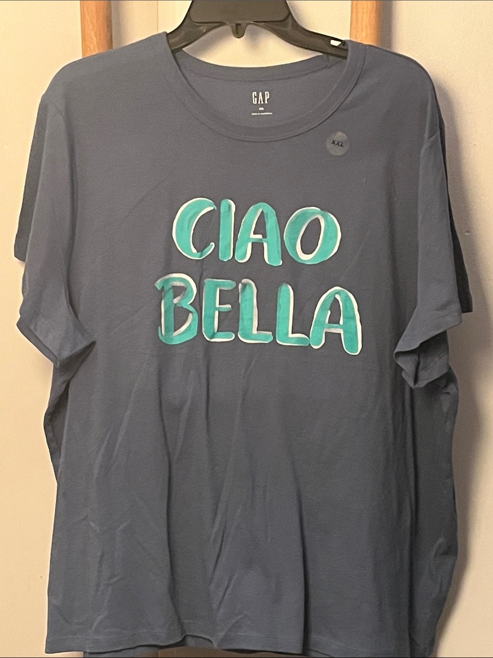 GAP Navy Tee with Aqua and White "CIAO BELLA" Graphic XXL NWT New with Tags